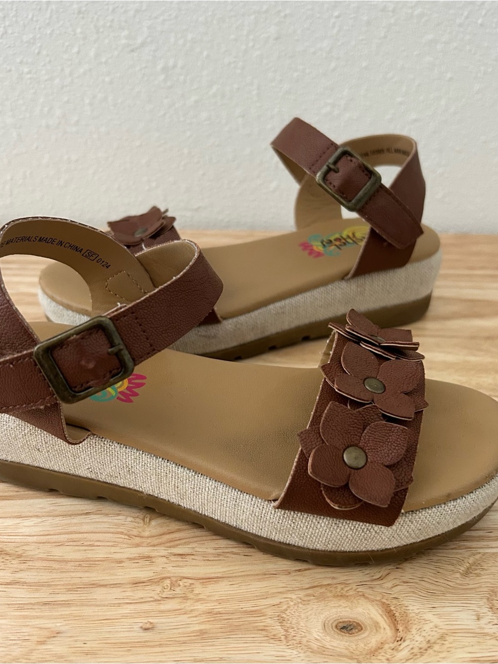 Rachel Shoes Girls Floral Espadrille Sandals Size 13 Brown Flower Strap